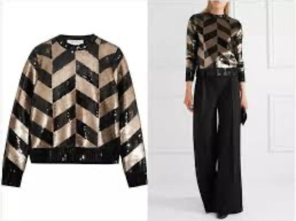 Max Mara chevron sequin black and gold Sweater M